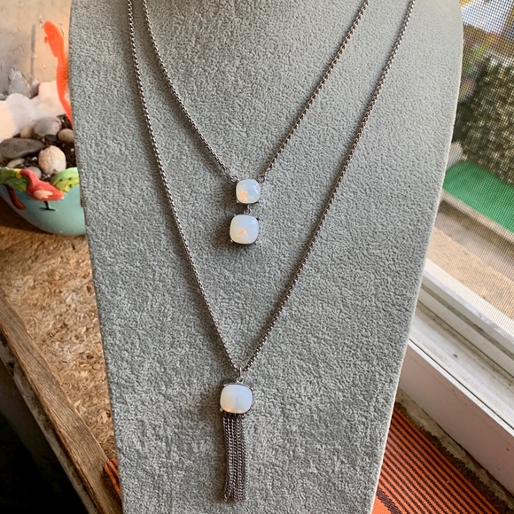 Faux Opal Crystal Silver Tone Layering Necklaces - Picture 2 of 13